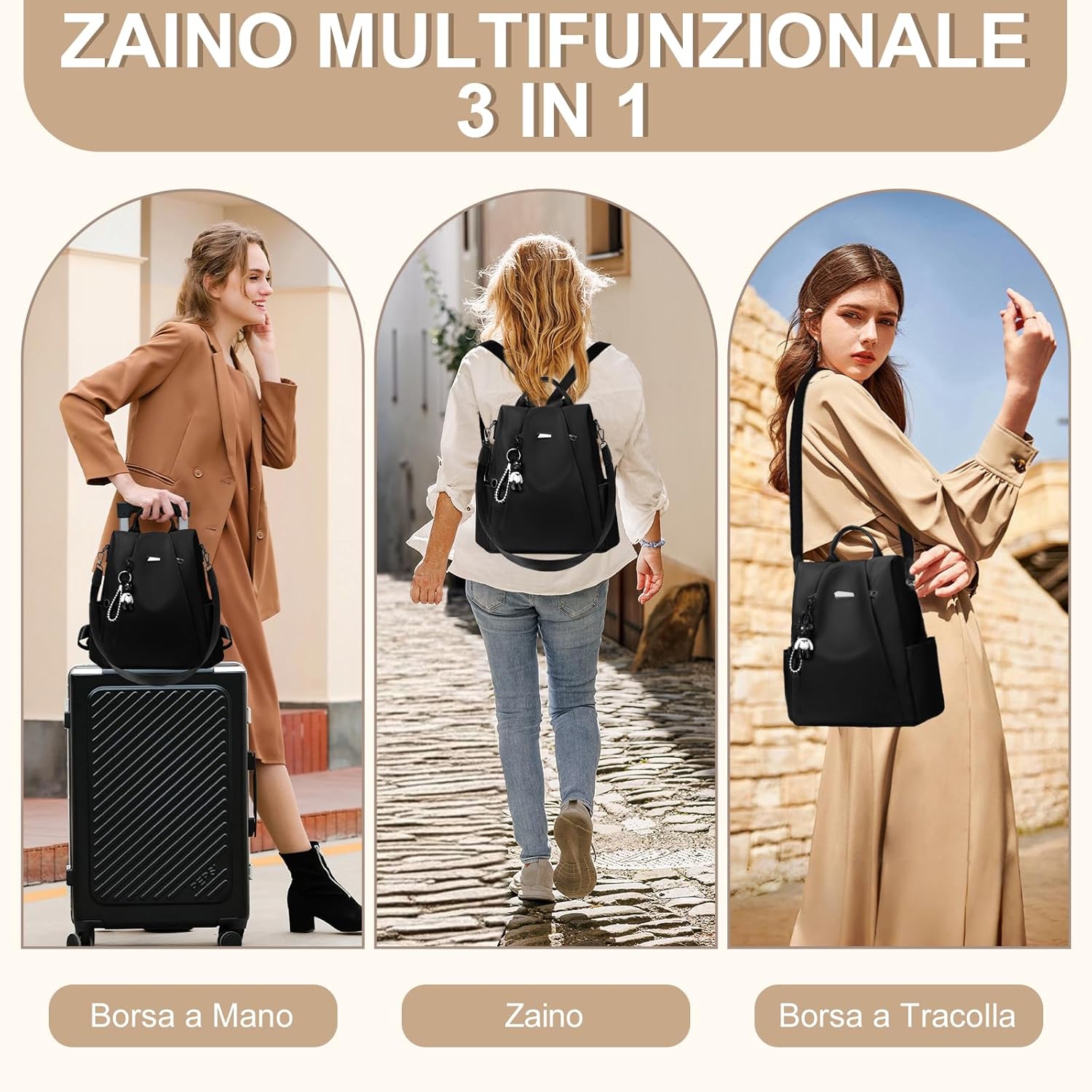 Eshow Zaino Da Donna Antifurto, Zainetto Multifunzionale, Borsa Casual ed Moda per Viaggio, Scuola, Lavoro, Shopping, Visite e Università
