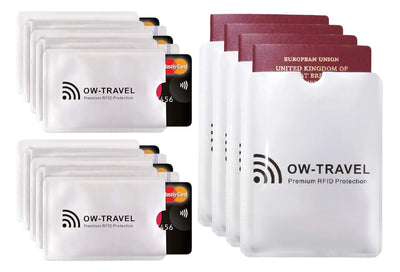 OW-Travel Custodie Blocco RFID. Protezione RFID per Porta Carte di Credito Uomo e Donna e Custodia Passaporto. Proteggi Carte di Credito Contactless. Porta Bancomat Schermato + Custodie Passaporto, 14