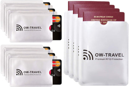 OW-Travel Custodie Blocco RFID. Protezione RFID per Porta Carte di Credito Uomo e Donna e Custodia Passaporto. Proteggi Carte di Credito Contactless. Porta Bancomat Schermato + Custodie Passaporto, 14