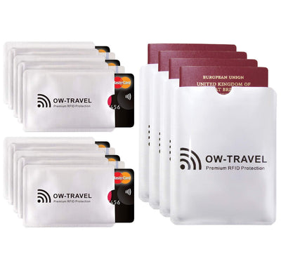 OW-Travel Custodie Blocco RFID. Protezione RFID per Porta Carte di Credito Uomo e Donna e Custodia Passaporto. Proteggi Carte di Credito Contactless. Porta Bancomat Schermato + Custodie Passaporto, 14