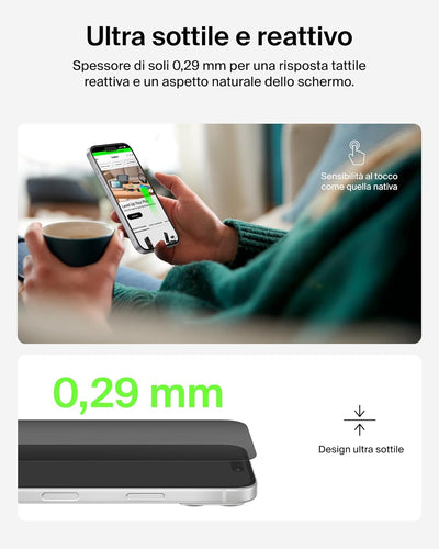 Belkin ScreenForce InvisiGlass Privacy Pellicola iPhone 17 Pro Max, Pellicola Protettiva Resistente a Graffi e Impatti, con Supporto Easy Align per un'Applicazione Senza Bolle, Vetro Riciclato