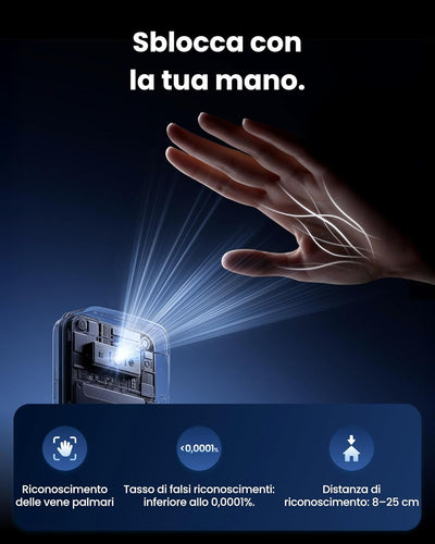 SwitchBot WiFi Smart Lock Ultra con Tastierino Vision Pro, riconoscimento 3D di volto e vene palmari, sblocco contactless, compatibile con cilindri europei. Supporta Matter, Alexa, Google e IFTTT