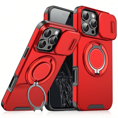 Mixroom - Custodia Cover per iPhone 13 Protezione Antiurto Militare con Supporto cellulare a stand Cavalletto ad Anello Magnetico Copertura Fotocamera Slide Scorrevole C07 Nero
