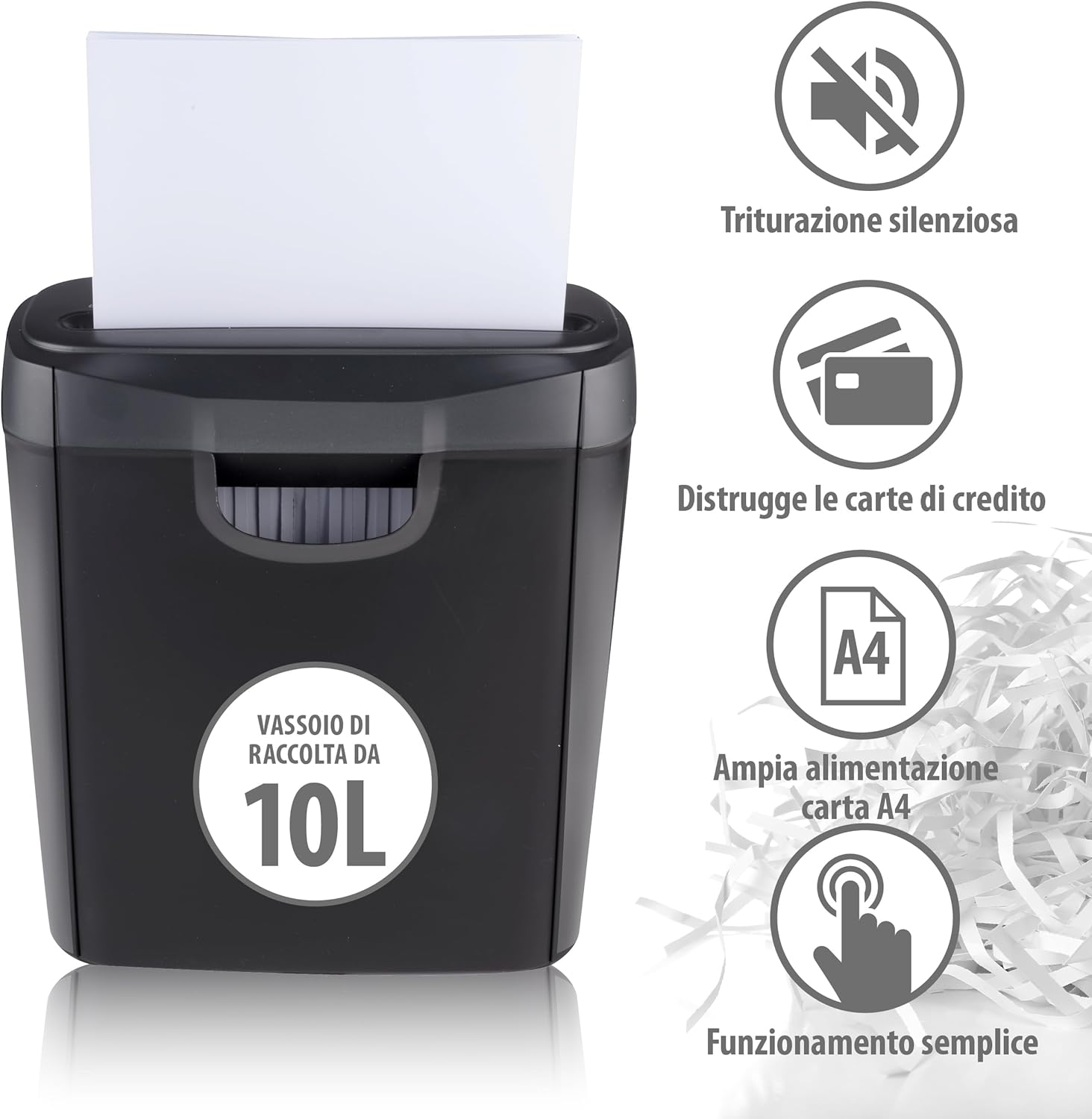 alpina Distruggi Documenti 190W, Trituratore Documenti e Carte di Credito, Taglia Carta, con Contenitore di Raccolta, Protezione contro il Surriscaldamento, 29 x 14 x 32,5 cm