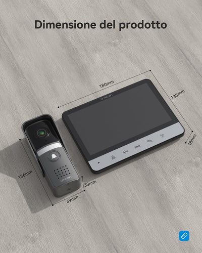 TMEZON Videocitofono 4 fili Monofamiliare Citofoni,Monitor Colori 7 pollici e Campanello esterno con telecamera Visione Notturna,V20