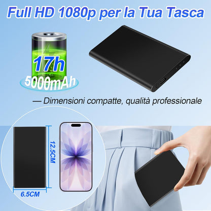 Telecamera Spia Power Bank, Doppia Funzione 1080P HD Mini Telecamera Spia Nascosta, Batteria 5000 mAh per 17 Ore di Registrazione con Cavo USB 3-in-1