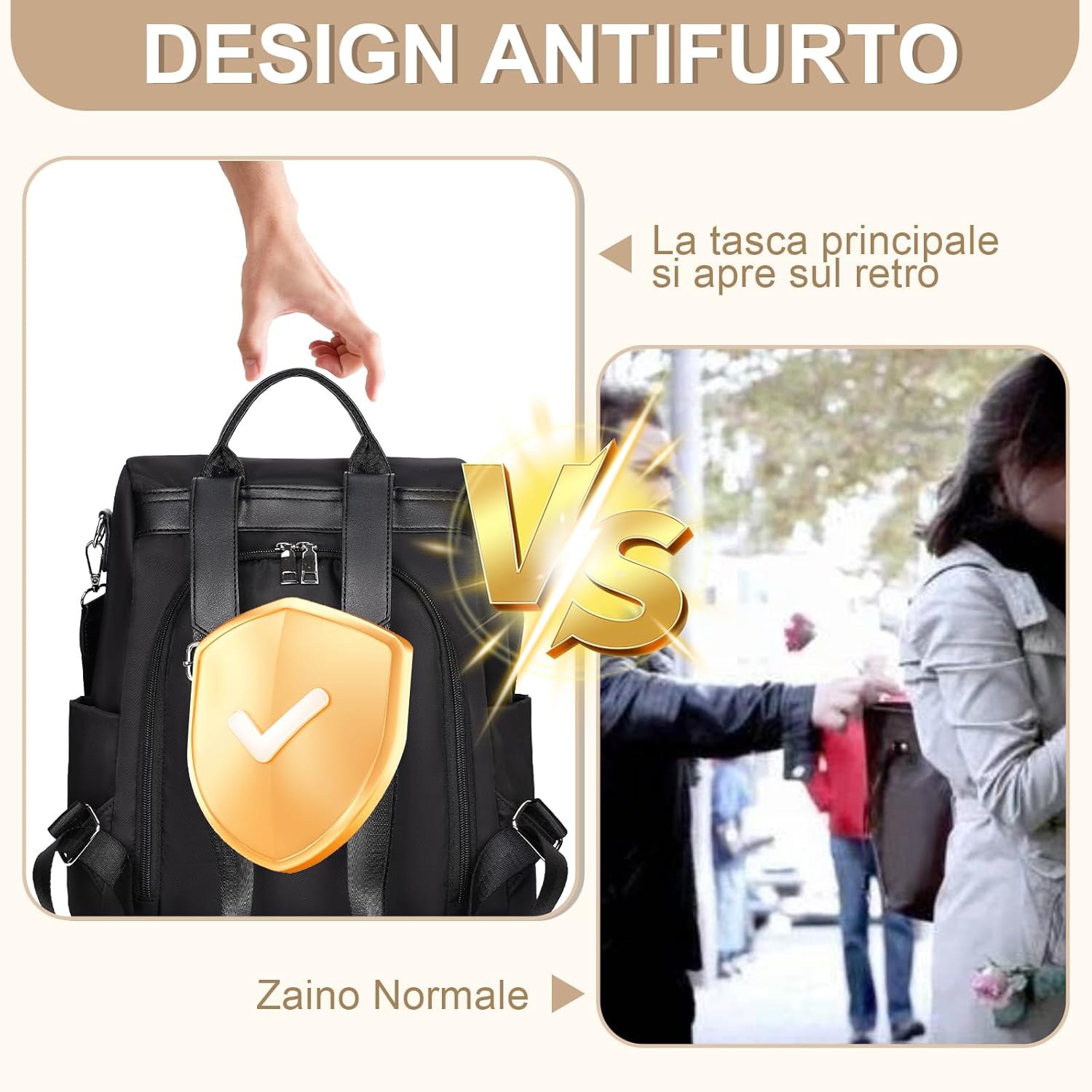 Eshow Zaino Da Donna Antifurto, Zainetto Multifunzionale, Borsa Casual ed Moda per Viaggio, Scuola, Lavoro, Shopping, Visite e Università