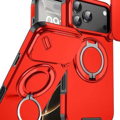 Mixroom - Custodia Cover per iPhone 13 Protezione Antiurto Militare con Supporto cellulare a stand Cavalletto ad Anello Magnetico Copertura Fotocamera Slide Scorrevole C07 Nero