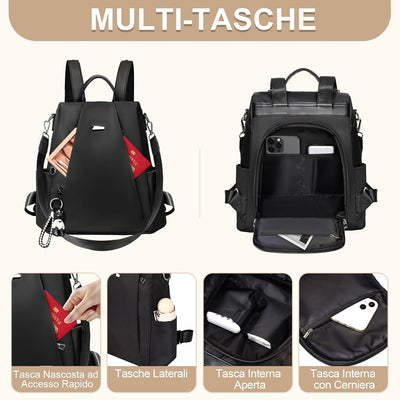 Eshow Zaino Da Donna Antifurto, Zainetto Multifunzionale, Borsa Casual ed Moda per Viaggio, Scuola, Lavoro, Shopping, Visite e Università