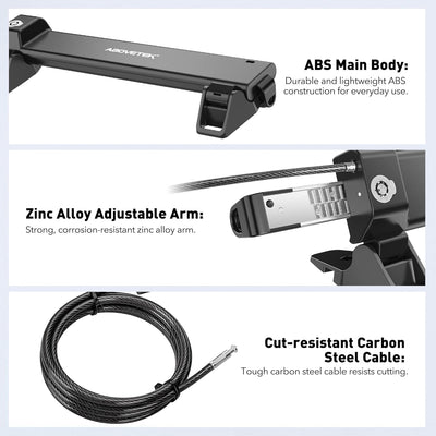 AboveTEK Blocco di Sicurezza per Laptop con 2m Cavo Chiavato: Stazione di Bloccaggio Antifurto, Larghezza Regolabile 28,2-39,8CM, Opzione di Montaggio Fisso o Portatile, Adatto per Notebook da 12"-16"