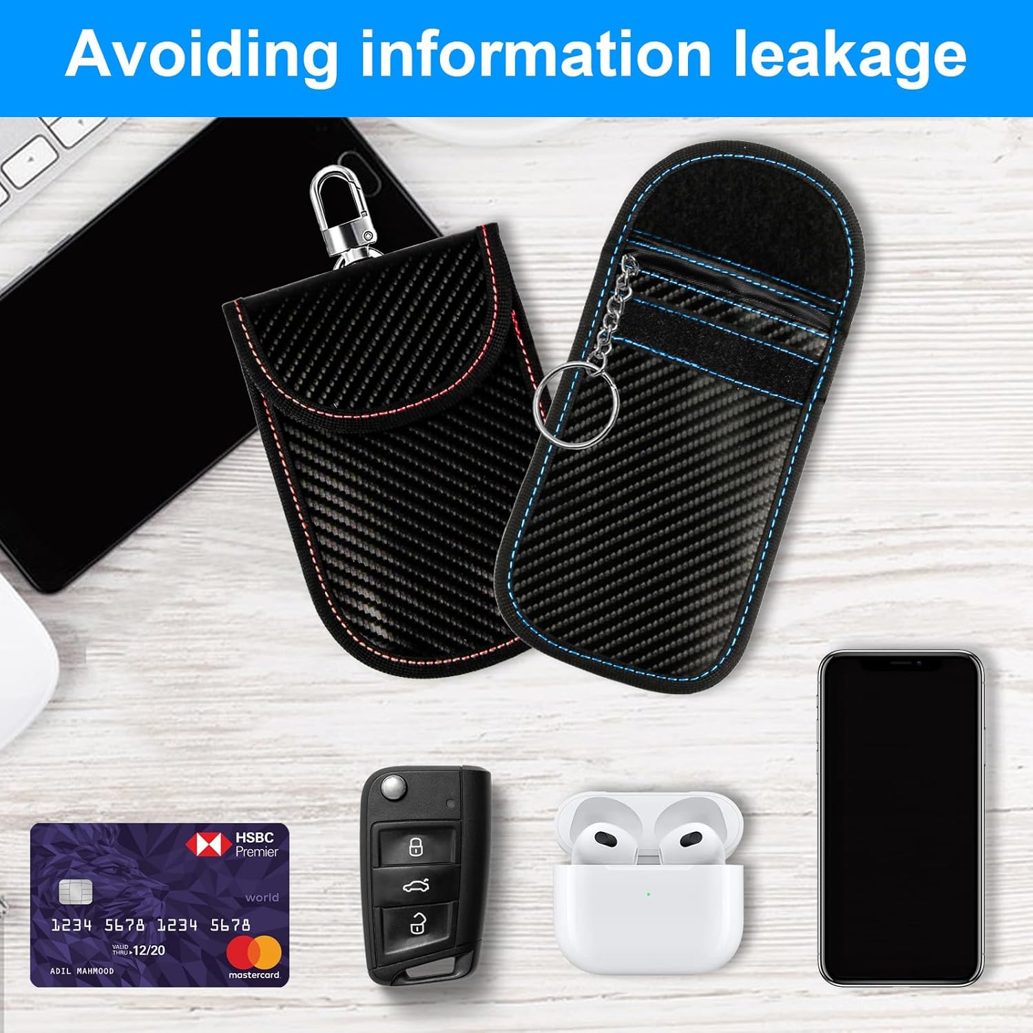 custodia protettiva per chiavi auto, blocco RFID, protezione Keyless, Faraday Bags, custodia antifurto (rosso, blu)