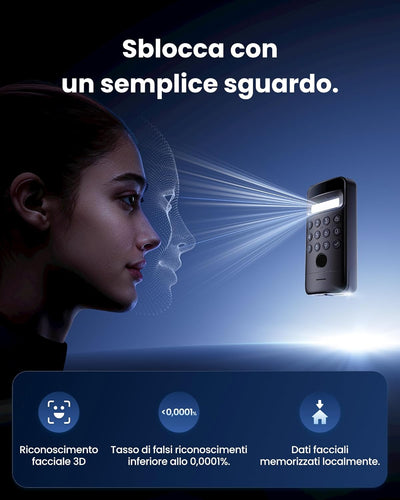SwitchBot WiFi Smart Lock Ultra con Tastierino Vision Pro, riconoscimento 3D di volto e vene palmari, sblocco contactless, compatibile con cilindri europei. Supporta Matter, Alexa, Google e IFTTT