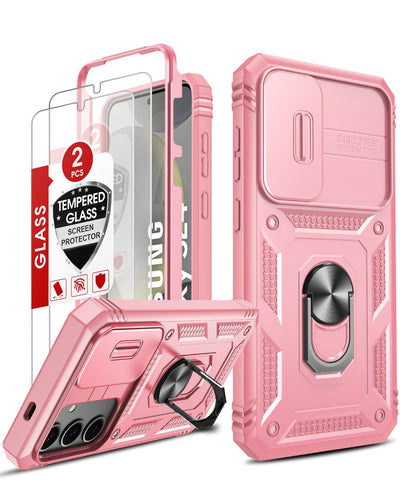 LeYi Cover per Samsung S24 con Vetro Temperato [2 Pack],Custodia con Protezione Fotocamera [Slidable] Antiurto Grado Militare 360° Anello Supporto TPU Bumper CustodieSamsung S 24 5G, Nero