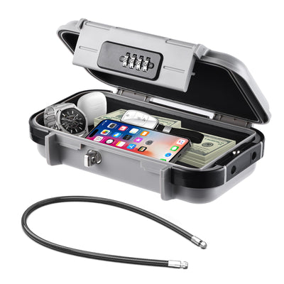 Cassaforte portatile con codice - Impermeabile e antifurto - Cassaforte da viaggio - Con cavo metallico rimovibile - Per la spiaggia, le auto, l'ufficio, le vacanze - Nero