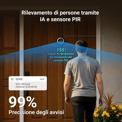 EZVIZ EP4 Spioncino Digitale WiFi 4K con Schermo Touch da 5,5", Batteria 7100mAh, Riconoscimento Facciale AI, Audio Bidirezionale, Visione Notturna, Rilevamento PIR, Supporta MicroSD 512GB, Oro