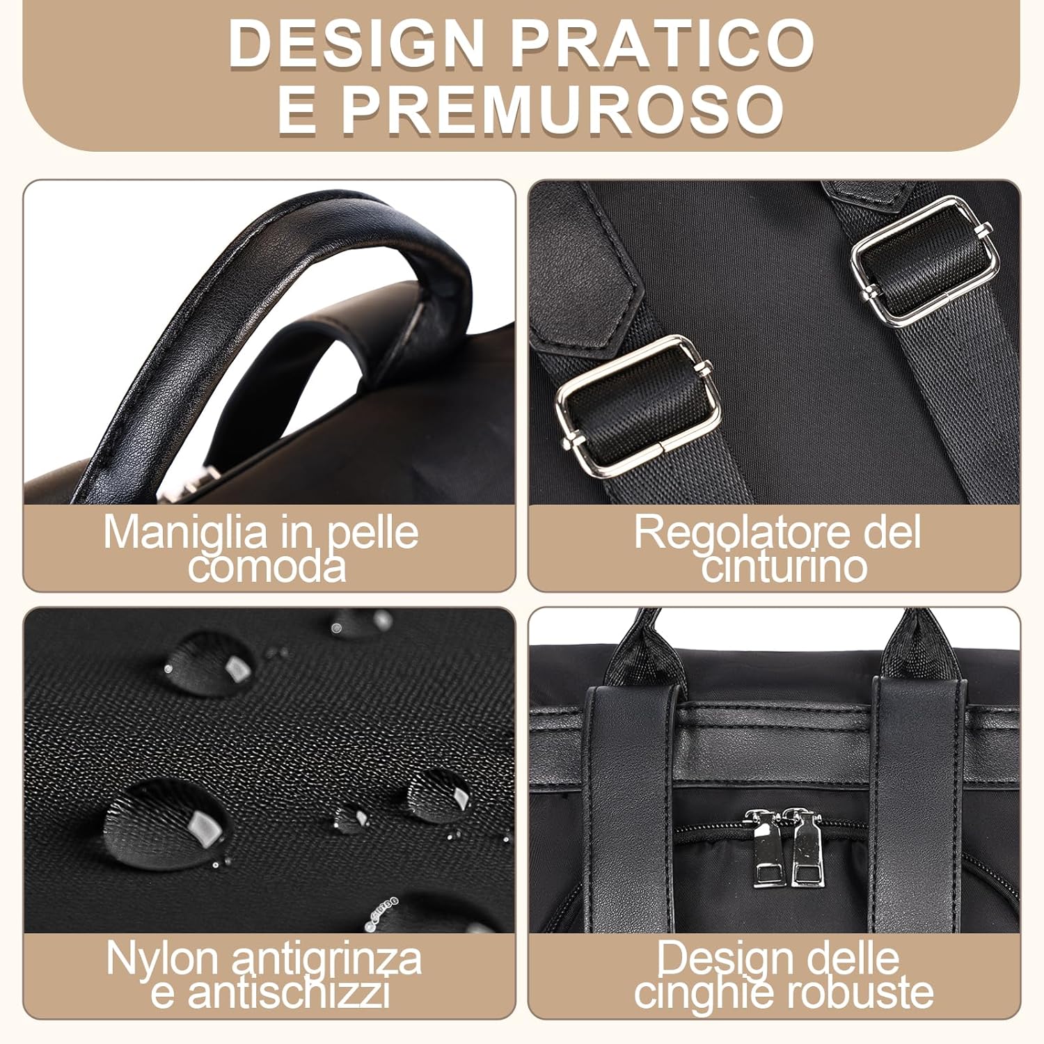 Eshow Zaino Da Donna Antifurto, Zainetto Multifunzionale, Borsa Casual ed Moda per Viaggio, Scuola, Lavoro, Shopping, Visite e Università