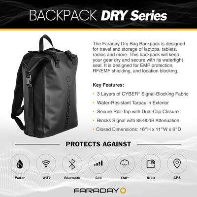 Faraday Defense Borsa impermeabile Faraday - Zaino da 17 litri - Accesso rapido e facile per schermare i dispositivi, protegge dati e dispositivi da hacking, monitoraggio, EMP