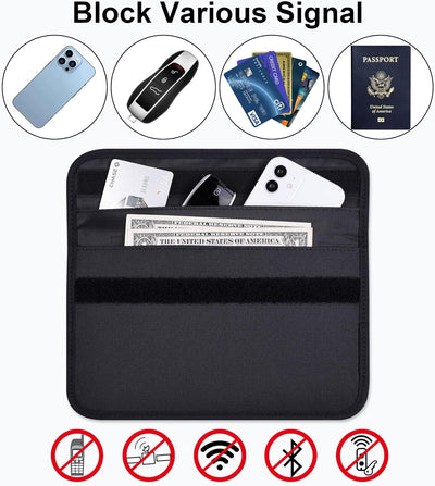 Wisdompro Faraday borsa con schermo protettivo, blocca i segnali RFID, custodia a forma di borsa per proteggere la privacy del cellulare e chiavi auto, anti-tracciamento e anti-spionaggio, nero, L