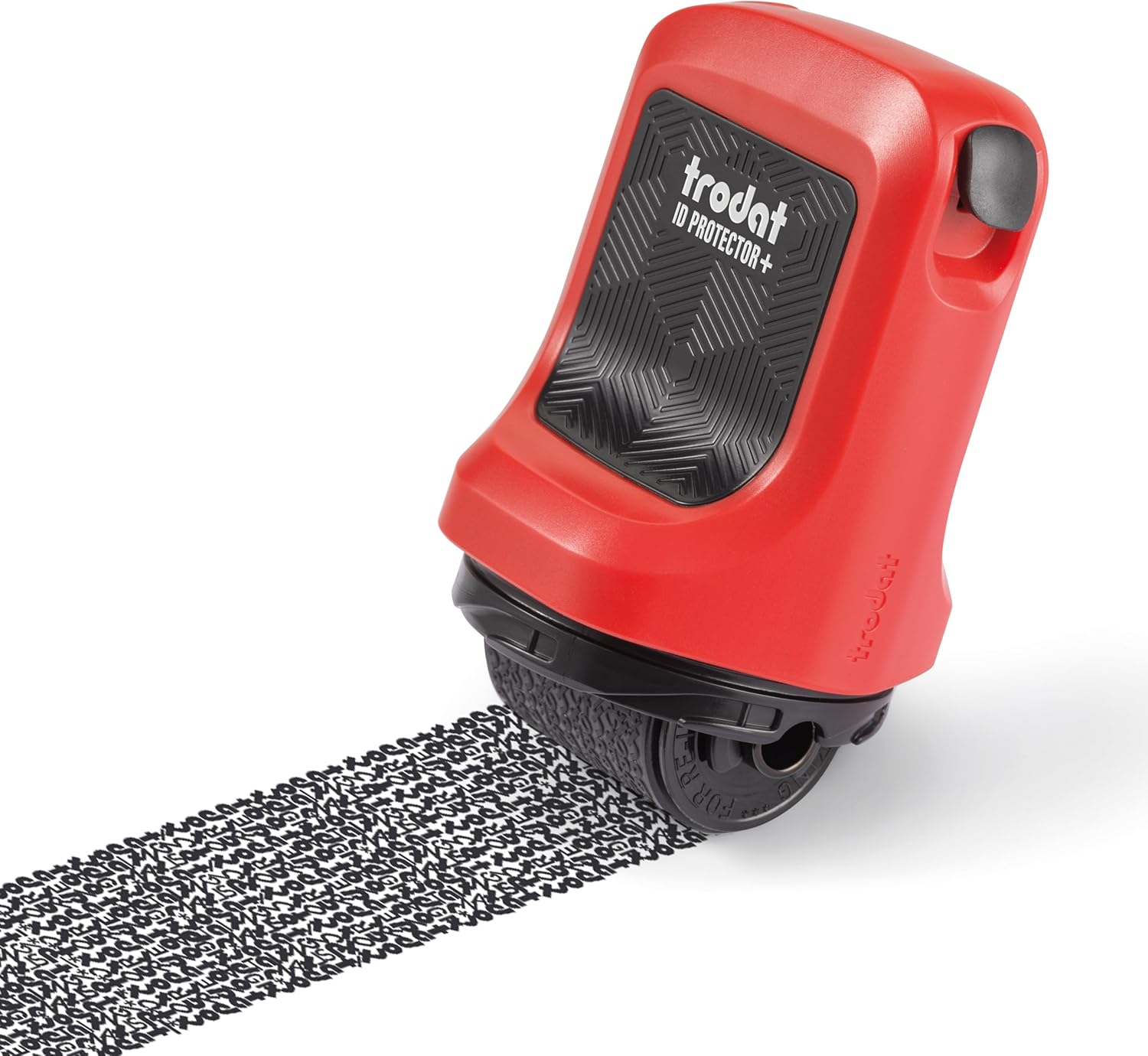 Trodat ID Protector+ Ink Roller, Timbro a Rullo di Inchiostro 3 in 1 per Protezione Dati dal Furto di Identità in 1 Solo Gesto, con Apri-Lettere e Lama Apri-Pacchi Integrati, Rosso Inchiostro Nero