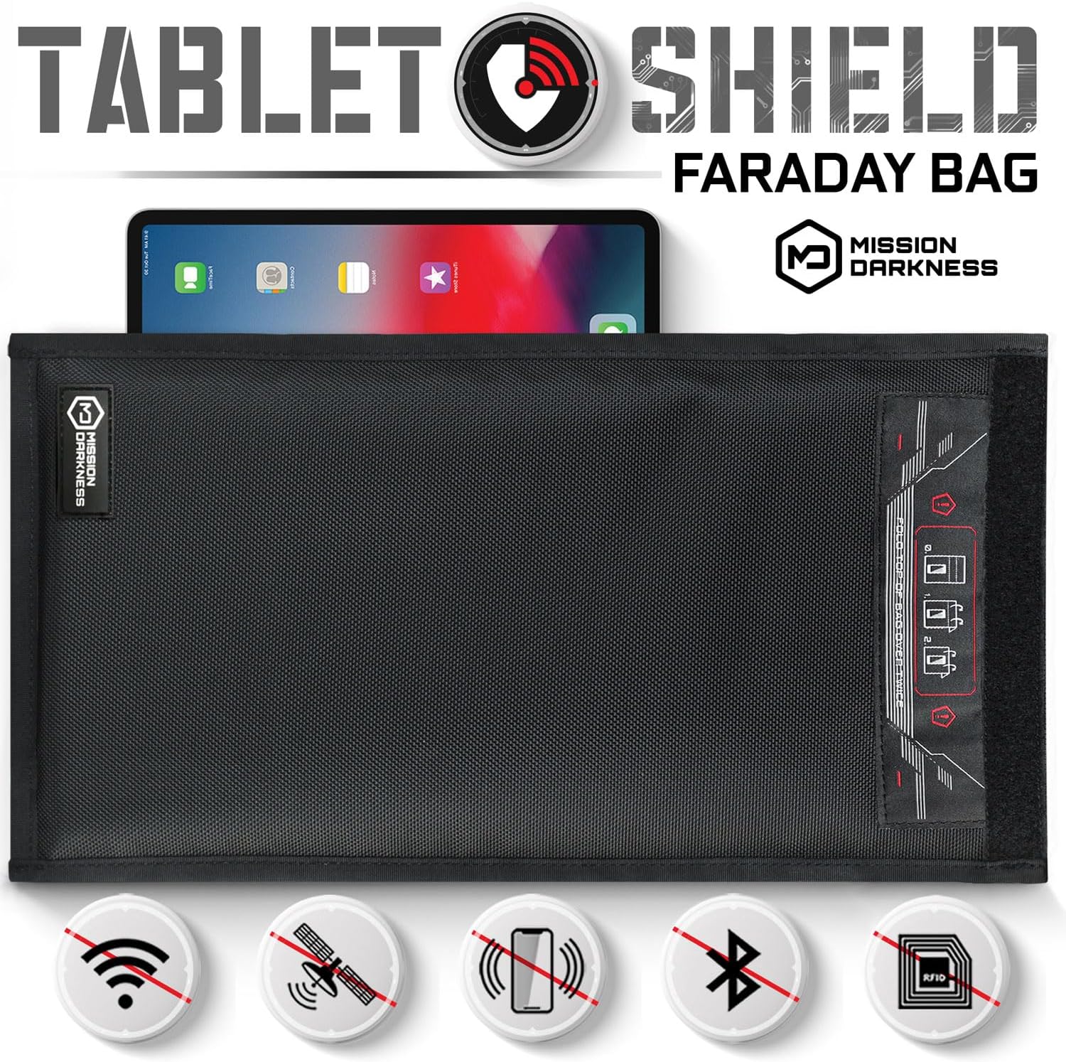 Mission Darkness Non-Window Faraday Bag for Tablets // Device Shielding for Law Enforcement, Military, Executive Privacy, EMP Protection, Travel & Data Security, Anti-hacking & Anti-tracking Assurance