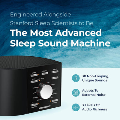 Sound+Sleep Alta Affidabilità del sonno Macchina del suono ad alta fedeltà con veri suoni naturali senza interruzione del flusso, suoni di ventole, rumore bianco e tecnologia audio adattiva.
