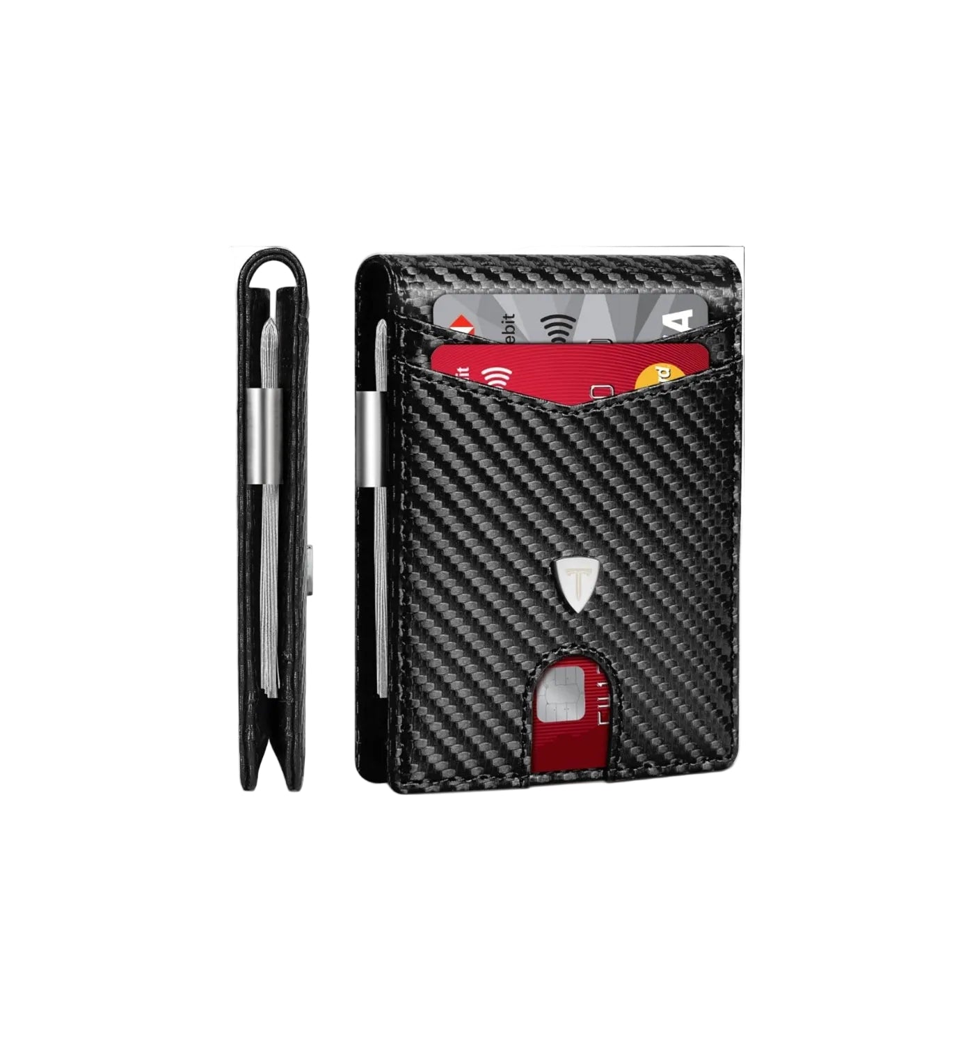 TEEHON Portafoglio Uomo RFID Blocking Portafoglio Uomo Slim Pelle in Fibra di Carbonio con 12 Porta Carte di Credito Uomo, ID Window, Fermasoldi, Bi-Fold Minimalista con Confezione Regalo - Nero