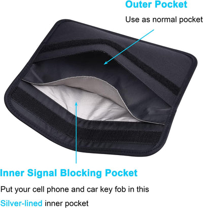 Wisdompro Faraday borsa con schermo protettivo, blocca i segnali RFID, custodia a forma di borsa per proteggere la privacy del cellulare e chiavi auto, anti-tracciamento e anti-spionaggio, nero, L