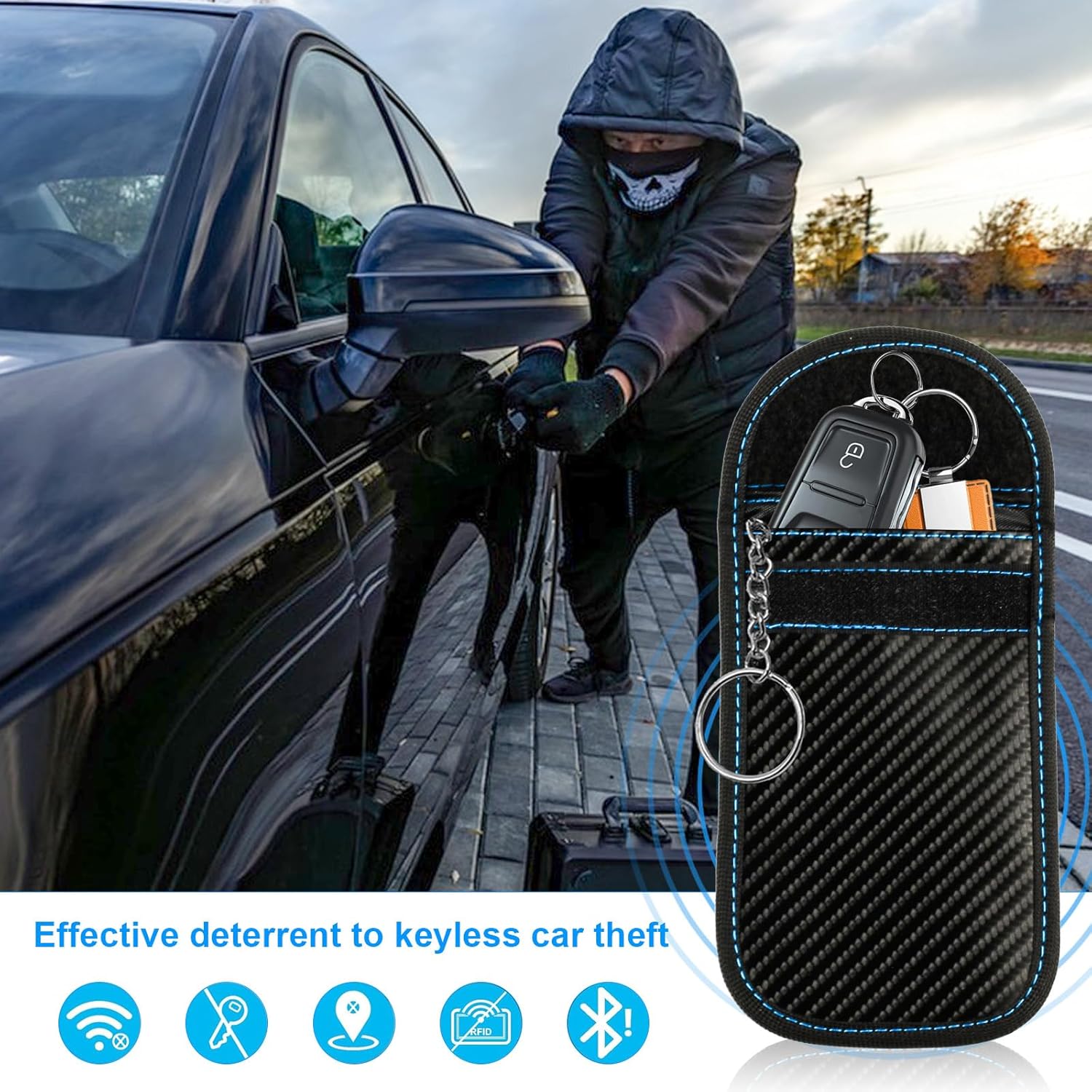 custodia protettiva per chiavi auto, blocco RFID, protezione Keyless, Faraday Bags, custodia antifurto (rosso, blu)