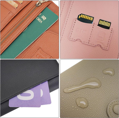 WASON Porta Passaporto in Vera Pelle con RFID, Portafoglio da Viaggio, Scomparti Carte, Tasca Contanti, Portamonete, Slot Tracker, Organizzatore Biglietti Aerei per Uomo e Donna(Zwart)