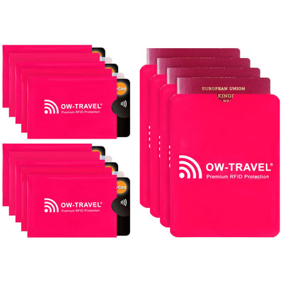 OW-Travel Custodie Blocco RFID. Protezione RFID per Porta Carte di Credito Uomo e Donna e Custodia Passaporto. Proteggi Carte di Credito Contactless. Porta Bancomat Schermato + Custodie Passaporto, 14