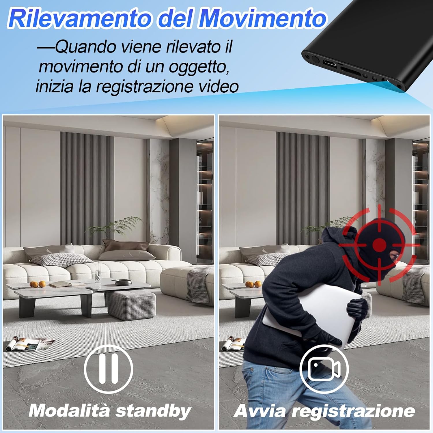 Telecamera Spia Power Bank, Doppia Funzione 1080P HD Mini Telecamera Spia Nascosta, Batteria 5000 mAh per 17 Ore di Registrazione con Cavo USB 3-in-1
