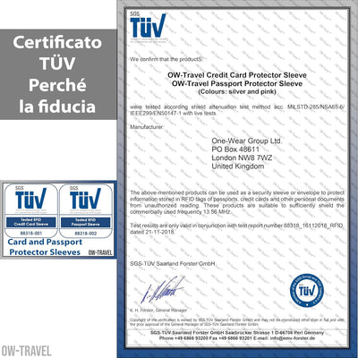 OW-Travel Custodie Blocco RFID. Protezione RFID per Porta Carte di Credito Uomo e Donna e Custodia Passaporto. Proteggi Carte di Credito Contactless. Porta Bancomat Schermato + Custodie Passaporto, 14