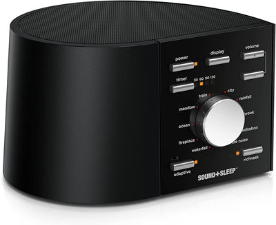 Sound+Sleep Alta Affidabilità del sonno Macchina del suono ad alta fedeltà con veri suoni naturali senza interruzione del flusso, suoni di ventole, rumore bianco e tecnologia audio adattiva.