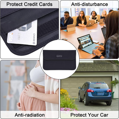 Wisdompro Faraday borsa con schermo protettivo, blocca i segnali RFID, custodia a forma di borsa per proteggere la privacy del cellulare e chiavi auto, anti-tracciamento e anti-spionaggio, nero, L