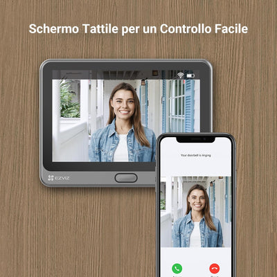 EZVIZ Campanello Digitale con Schermo Tattile a Colori da 4,3'' Videocitofono Senza Fili con Batteria Ricaricabile da 4600 mAh, Rilevamento del Movimento PIR, Audio Bidirezionale, Modello CP4