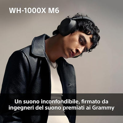 Cuffie wireless premium Sony WH-1000XM6 con cancellazione del rumore, audio ad alta risoluzione, massimo comfort, design pieghevole, custodia resistente, batteria da 30 ore, iOS e Android - Nero