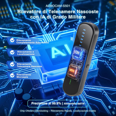 AOBOCAM Rilevatore Telecamere Nascoste, Rilevatore Microspie con IA, Anti-Spia Portatile con Scanner RF e Rilevatore GPS per Sicurezza Casa, Ufficio, Auto, Hotel e Viaggi (M)