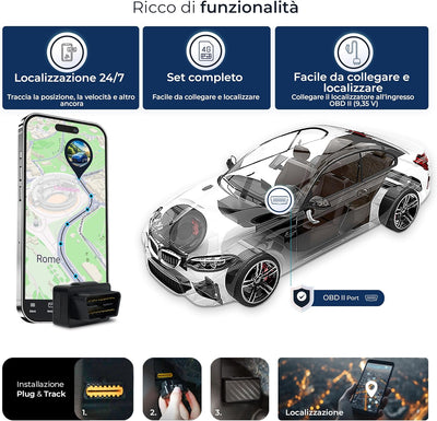 Salind 08 4G, OBD GPS Tracker, Localizzatore per Auto, Camion e Altri Veicoli, Geocalizzatore Gps con App e Connessione Diretta alla Presa OBD, Monitoraggio Percorso in Tempo Reale Tramite App