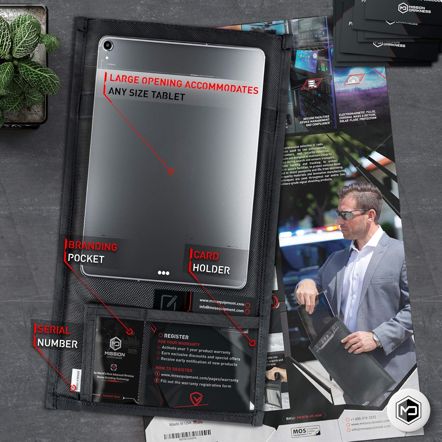 Mission Darkness Non-Window Faraday Bag for Tablets // Device Shielding for Law Enforcement, Military, Executive Privacy, EMP Protection, Travel & Data Security, Anti-hacking & Anti-tracking Assurance