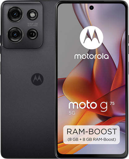 Motorola Moto G75 5G Smartphone – 6.78" FHD+ 120Hz Display, Snapdragon 6 Gen 3, 8GB RAM, 256GB Storage, 50MP Triple Camera, Charcoal Grey