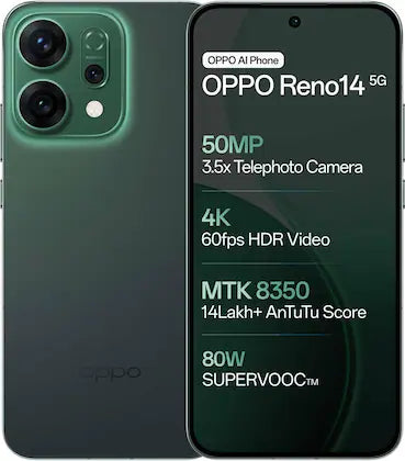 Oppo Reno14 5G Smartphone – 6.7" Display, 50MP Camera, 12GB RAM, 256GB Storage, Green