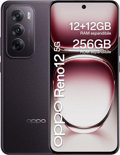 Oppo Reno12 5G Smartphone – 6.7" AMOLED Display, 12GB RAM, 256GB Storage, 50MP Triple Camera, Brown Black